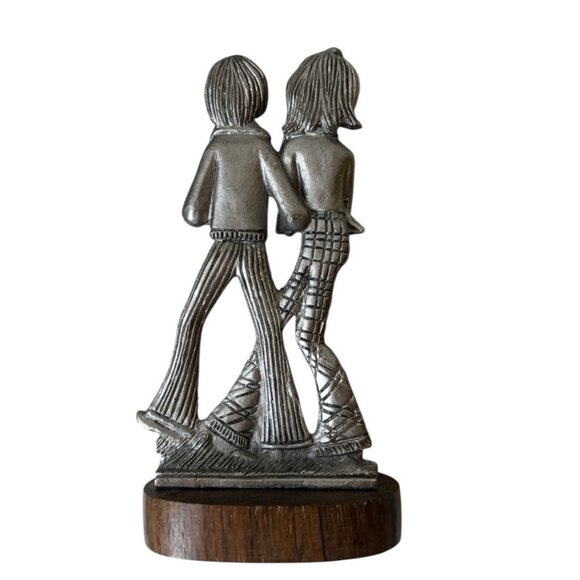 Peltro Cessallato Pewter Sculpture Boy Girl With Dog On Wooden Base 5" T - Picture 7 of 9